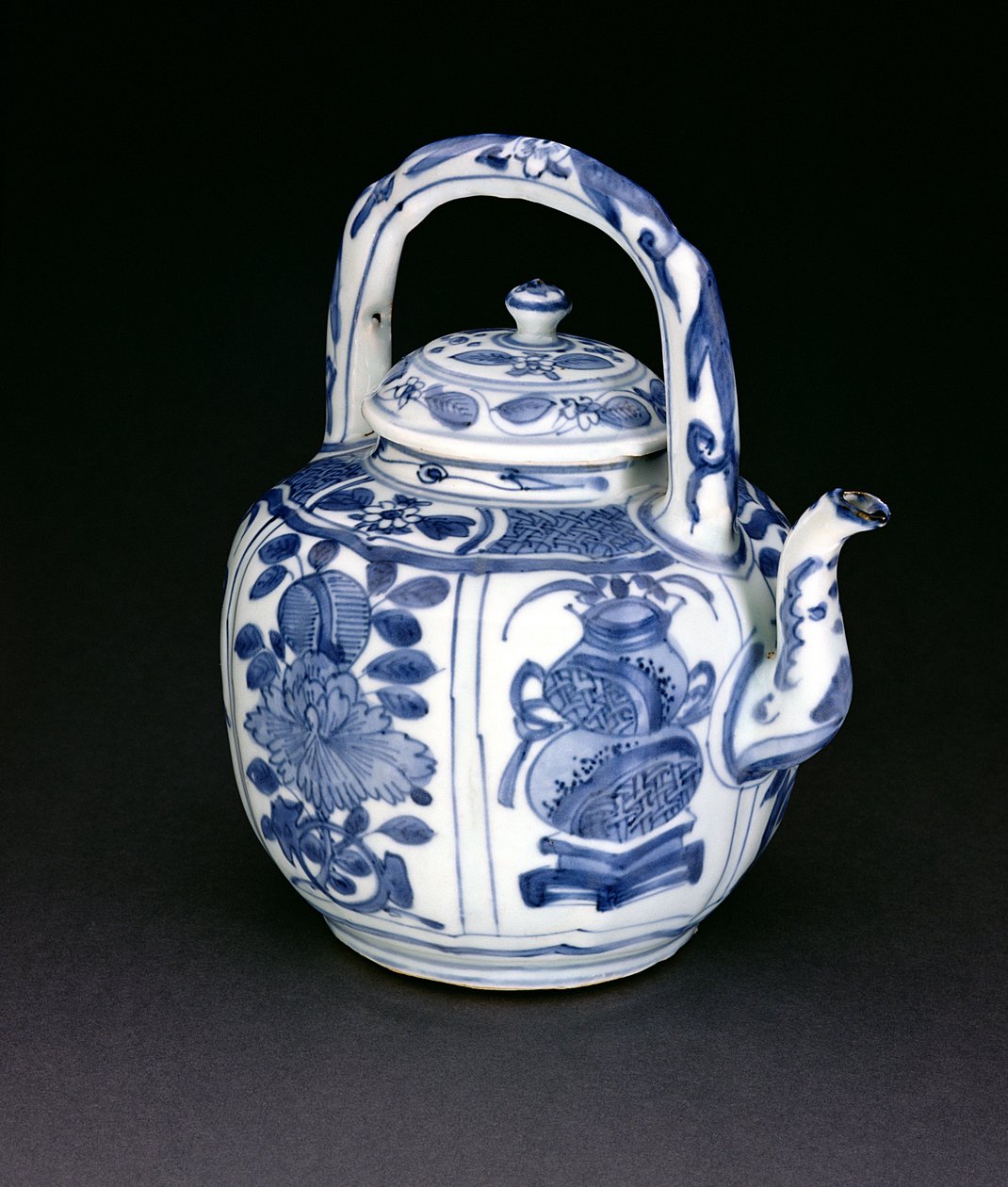 Blauw-witte kraak wijnpot, Wanli, 1590-1610 (porselein) door Chinese School