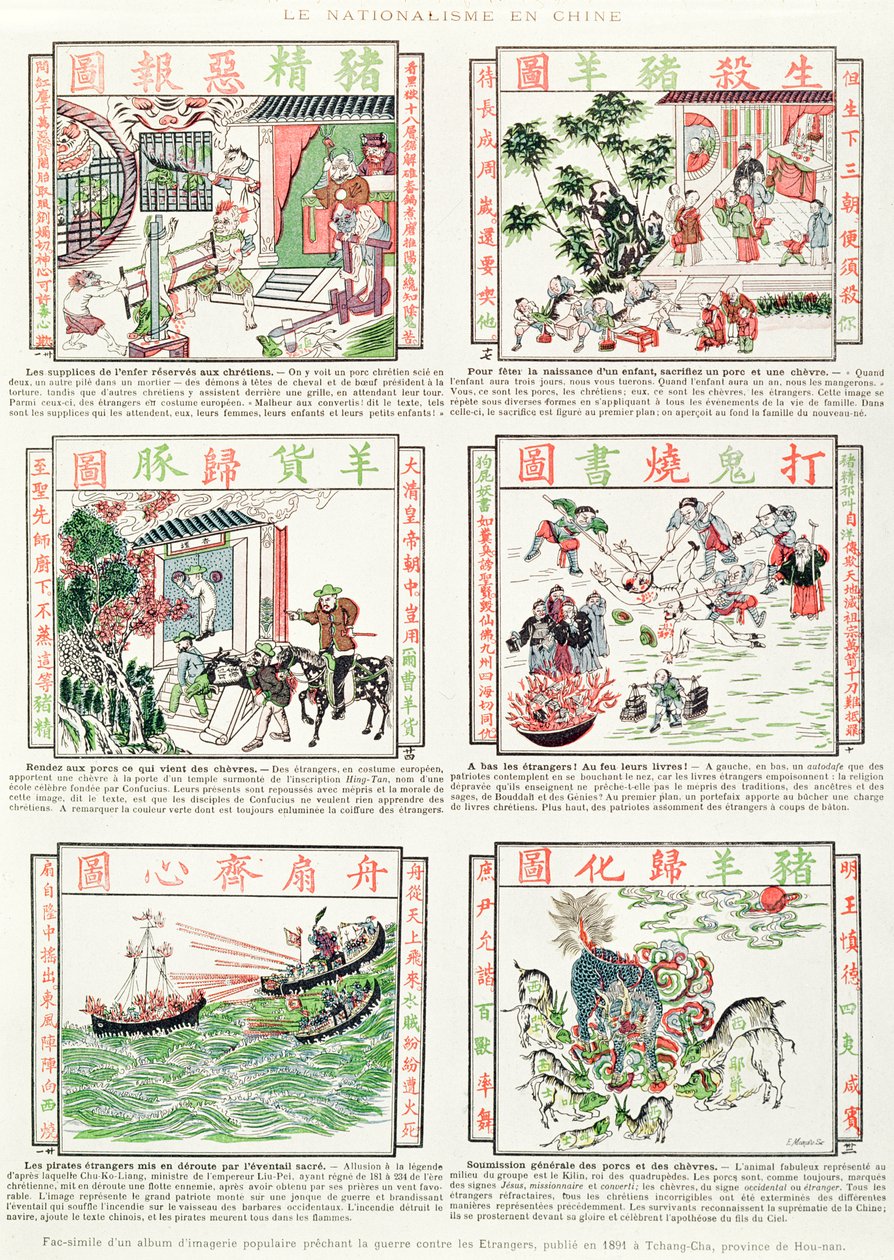 Chinese nationalistische en anti-Europese afbeeldingen, uit een facsimile-album van populaire afbeeldingen die oorlog tegen buitenlanders prediken, 1891 door Chinese School