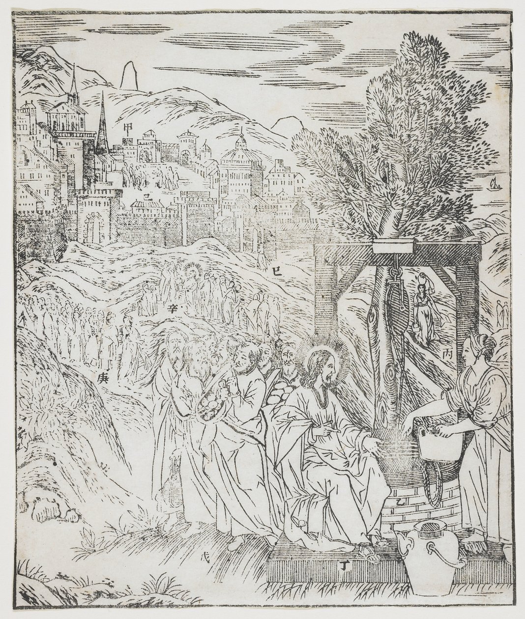Christus bij de bron, plaat uit Giulio Alenis Tianzhu jiangsheng zhuxiang jingjie (Een geïllustreerde geschiedenis van de Heer des Hemels die vleesgeworden is) door Chinese School