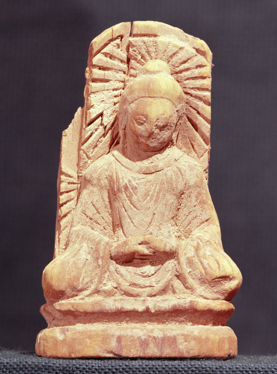 Zittende Boeddha in meditatie, uit Tumshuq (Xinjiang) 4e-5e eeuw door Chinese School