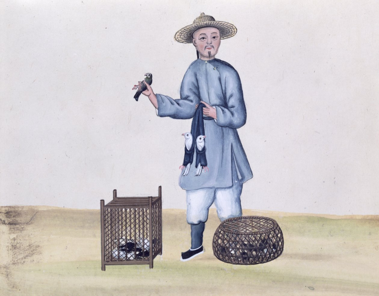 De duivenverkoper, uit een boek over de straatroepen van Peking, ca. 1785 door Chinese School
