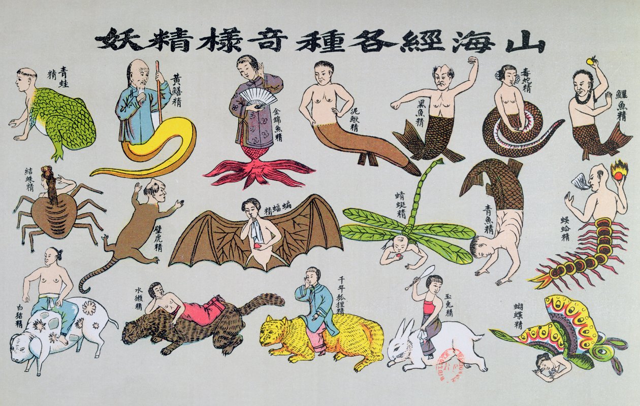 Verschillende reïncarnaties van de ziel in dierlijke vormen, gereproduceerd in Recherche sur les superstitions en Chine door pater Henri Dore en gepubliceerd in 1911 door Chinese School