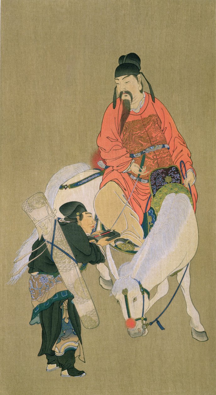 Wen Cheng Hsing, god van geluk, illustratie gepubliceerd in The Kokka magazine, Japan, 1900-01 door Chinese School