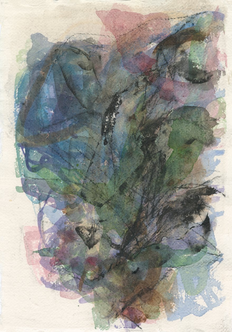 Abstracte compositie, Organische vormen/plantenserie, 2021 (aquarel, gouache  houtskool op aquarelpapier) door Ching Fun Tso