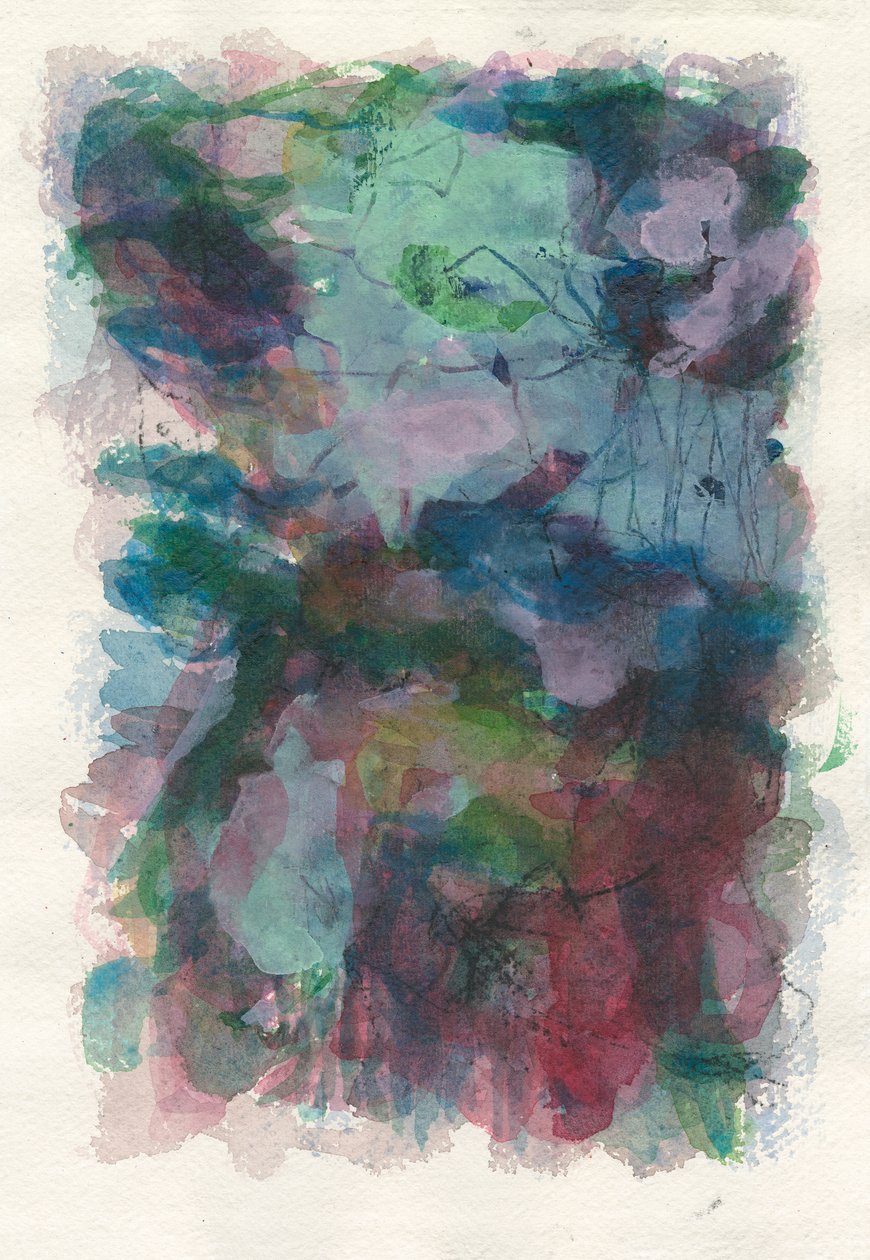 Abstracte compositie, organische/plantenserie, 2021(aquarel, gouache  houtskool op aquarelpapier) door Ching Fun Tso