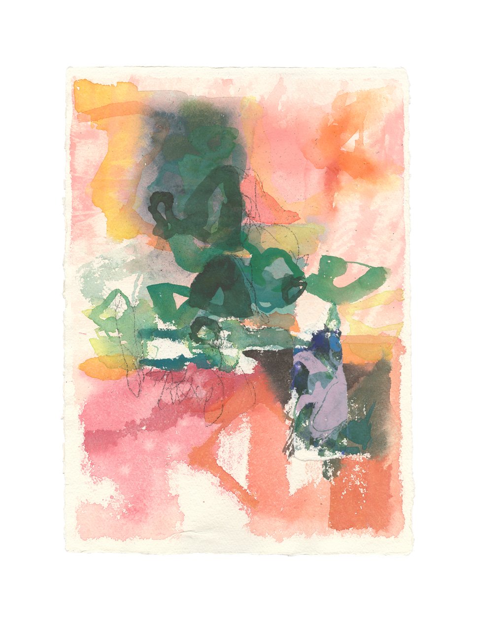Abstracte compositie, organische/organische serie, 2021 (aquarel, gouache, houtskool  collage op aquarelpapier) door Ching Fun Tso