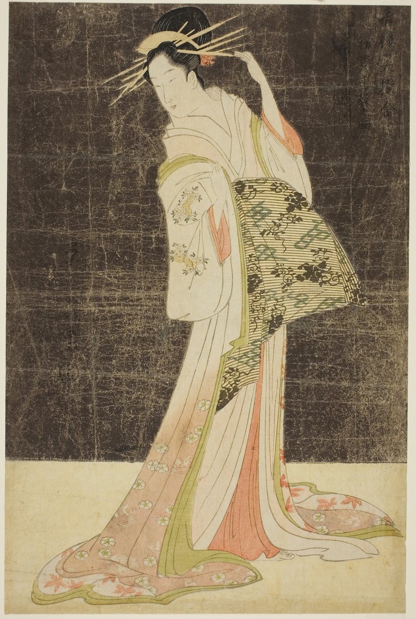 Een selectie van schoonheid uit de Plezierkwartieren (Seiro bijin awase): Courtisanes ingehuurd voor de Nieuwjaarsvakanties - Takigawa van de Ogiya, c.1794 door Chobunsai Eishi