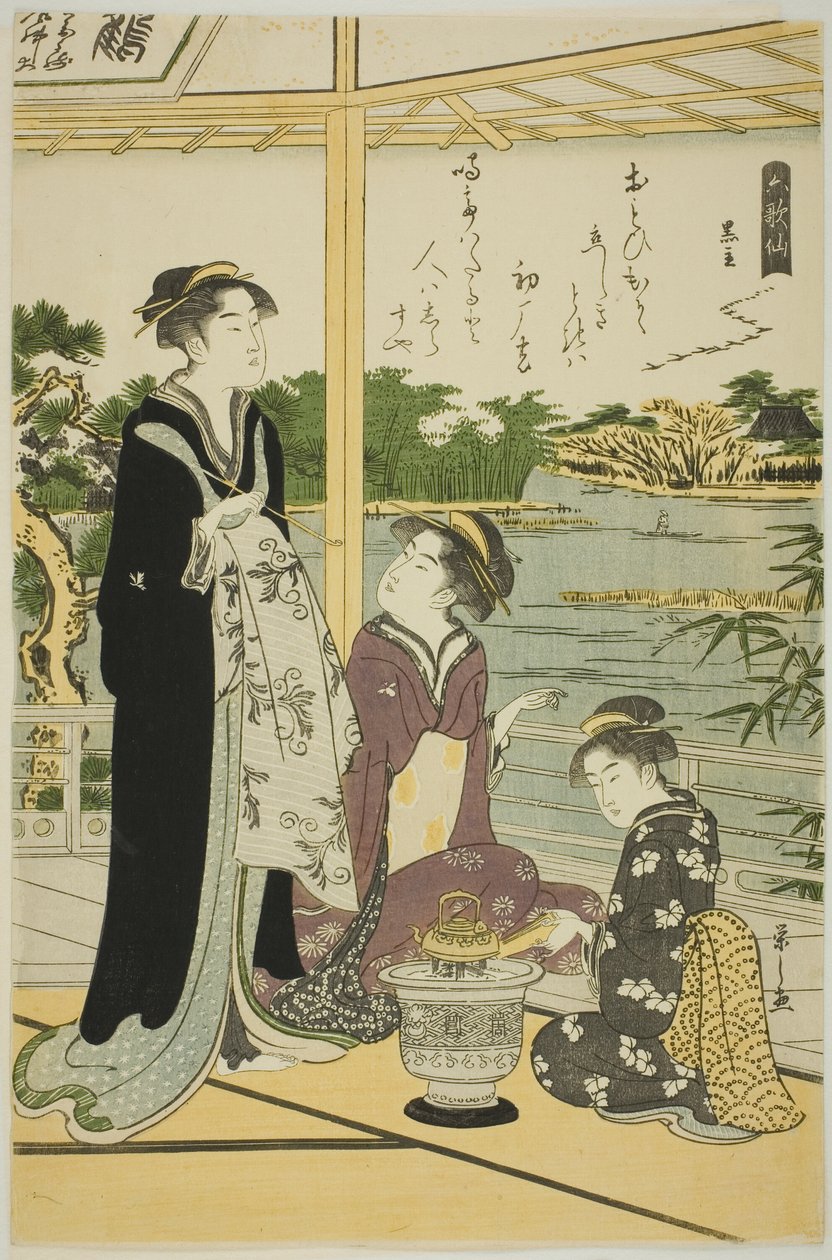 Kuronushi, uit de serie "Zes Onsterfelijke Dichters (Rokkasen)" door Chobunsai Eishi