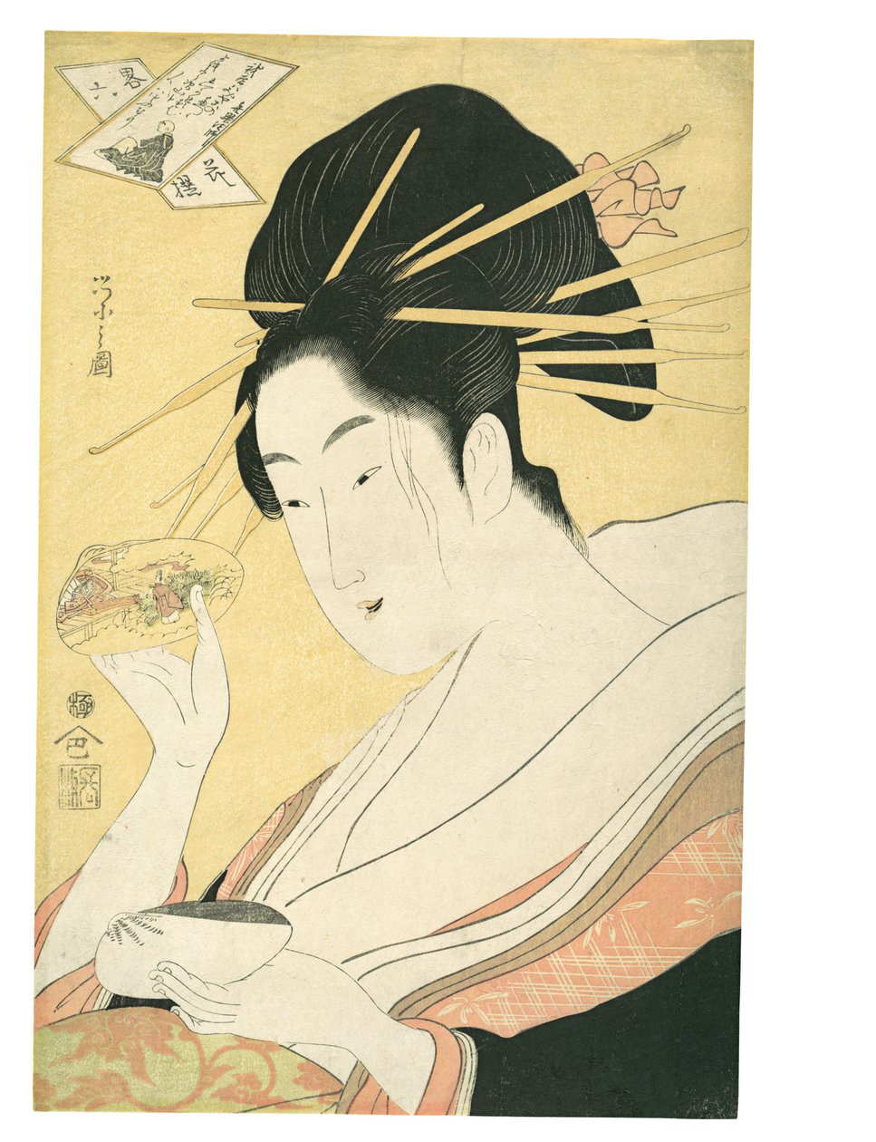 Schelpen bij elkaar zoeken (Kai-awase), ‘Kisen Hōshi’, uit de serie Moderne parodieën op de zes onsterfelijke dichters (Yatsushi rokkasen: Kisen Hōshi) door Chobunsai Eishi