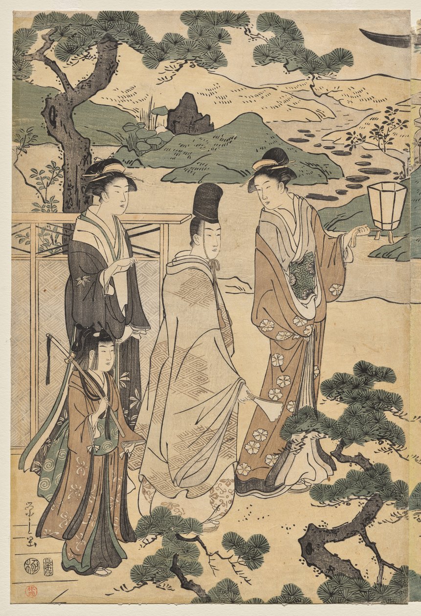Het Matsukaze Hoofdstuk van het Verhaal van Genji (uit de serie Het Verhaal van Genji in Elegante Moderne Kleding) door Chobunsai Eishi