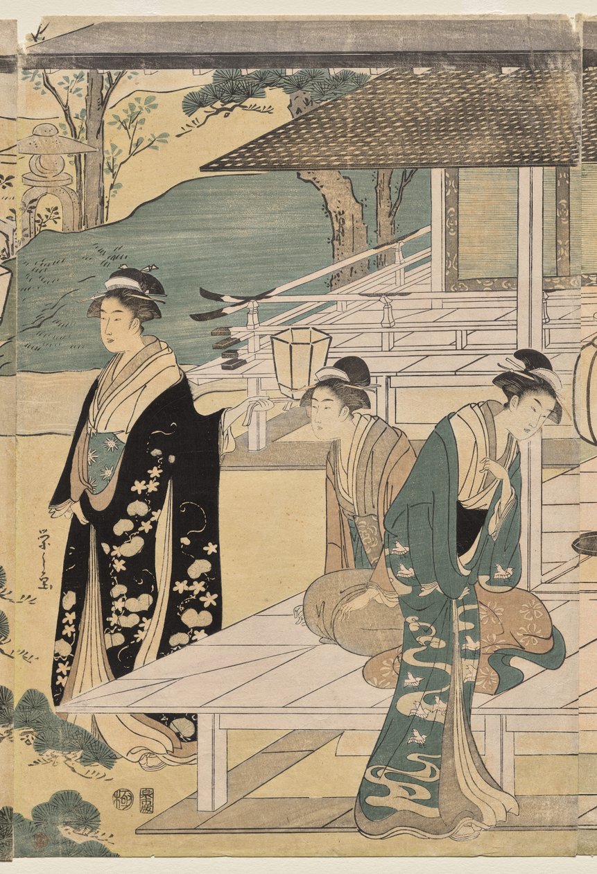 Het Matsukaze Hoofdstuk van het Verhaal van Genji (uit de serie Het Verhaal van Genji in Elegante Moderne Kleding) door Chobunsai Eishi