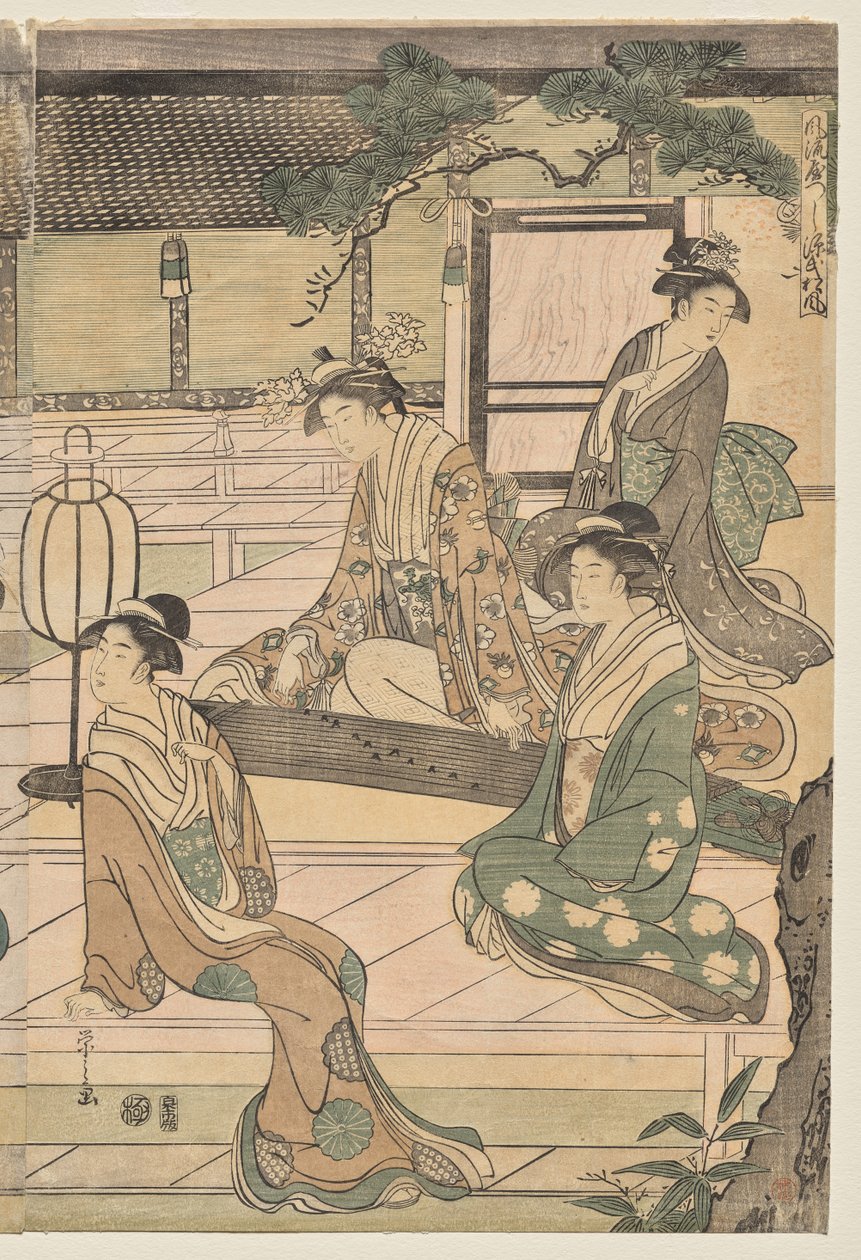Het Matsukaze Hoofdstuk van het Verhaal van Genji (uit de serie Het Verhaal van Genji in Elegante Moderne Kleding) door Chobunsai Eishi