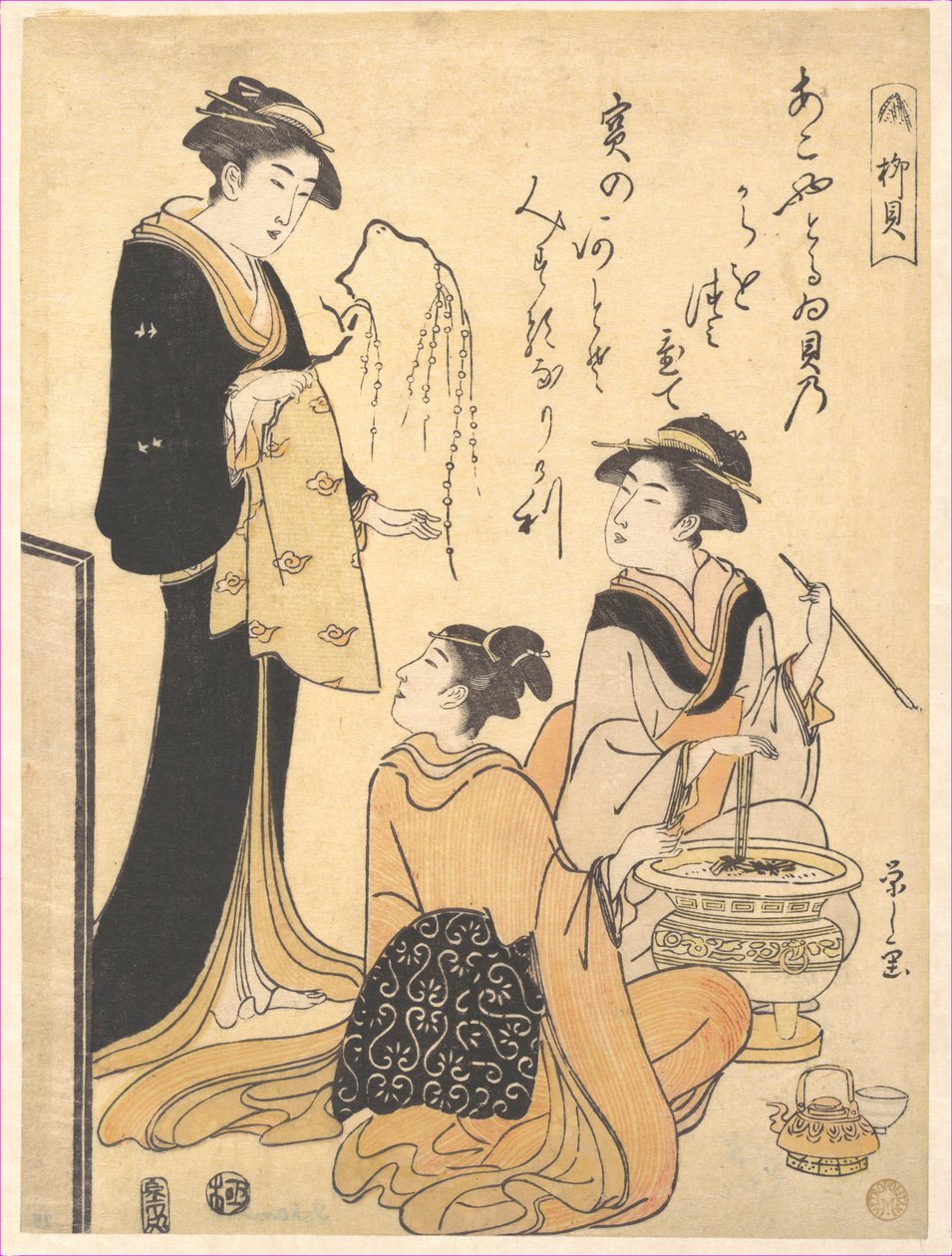 De wilgen schelp (Yanagi-kai), uit een reeks prenten zonder titel over schoonheid, met schelpen als thema door Chobunsai Eishi