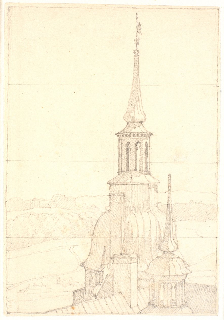 Een van de twee kleine torens op Frederiksborg door Christen Købke