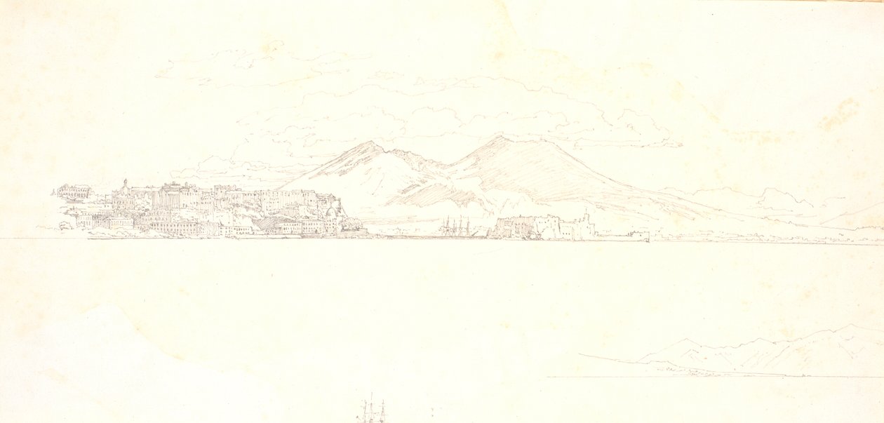 Gezicht op de baai van Napels vanaf Villa Reale. Op de achtergrond Vesuvius door Christen Købke
