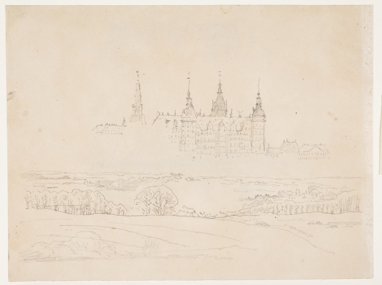 Studie voor Glyptotekets "Herfstlandschap. Frederiksborg Slot op de achtergrond" door Christen Købke