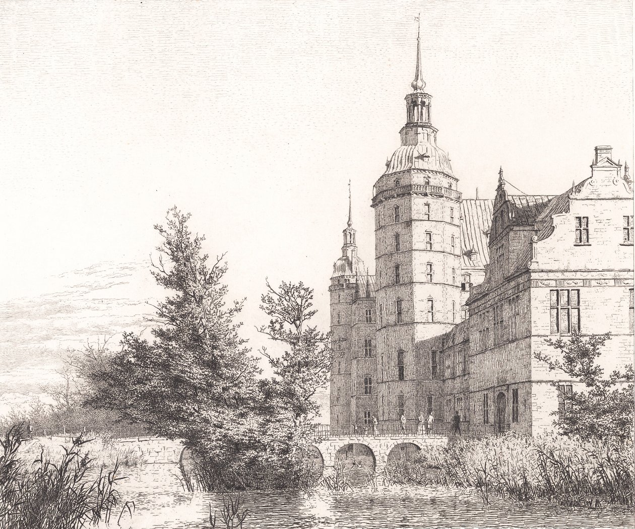 Kasteel Frederiksborg. Gezicht bij de Muntbrug door Christen Købke