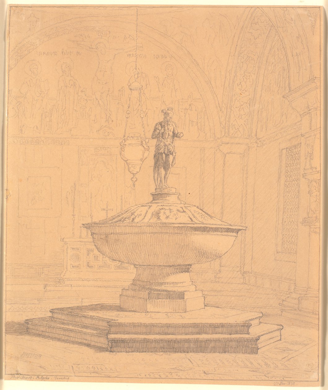 Teil der Taufkapelle bei St. Marco in Venedig door Christen Købke