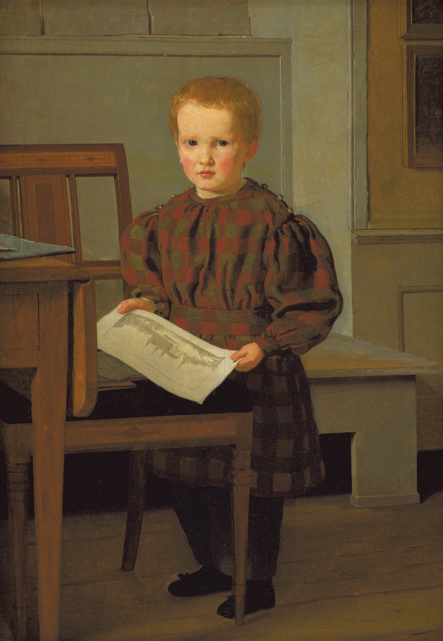 De zoon van schilder C.W. Eckersberg, Julius, in het atelier van zijn vader door Christen Købke