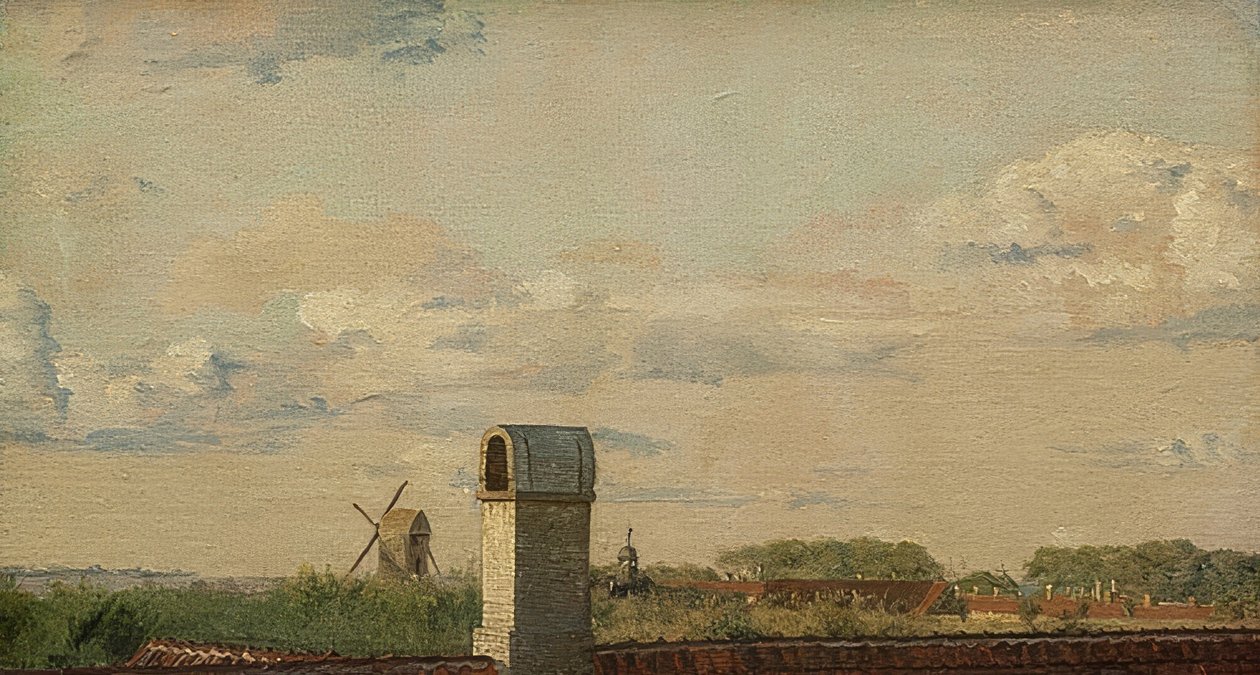 Uitzicht vanuit een raam in Toldbodvej op het kasteel van Kopenhagen. Circa 1833 door Christen Schjellerup Købke
