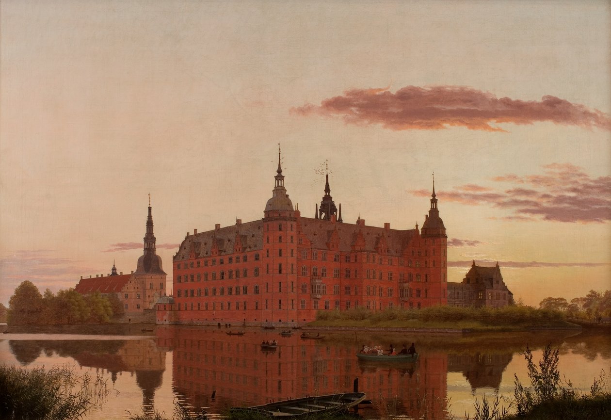 Frederiksborg Paleis gezien vanaf Jægerbakken, avond door Christen Schjellerup Kobke