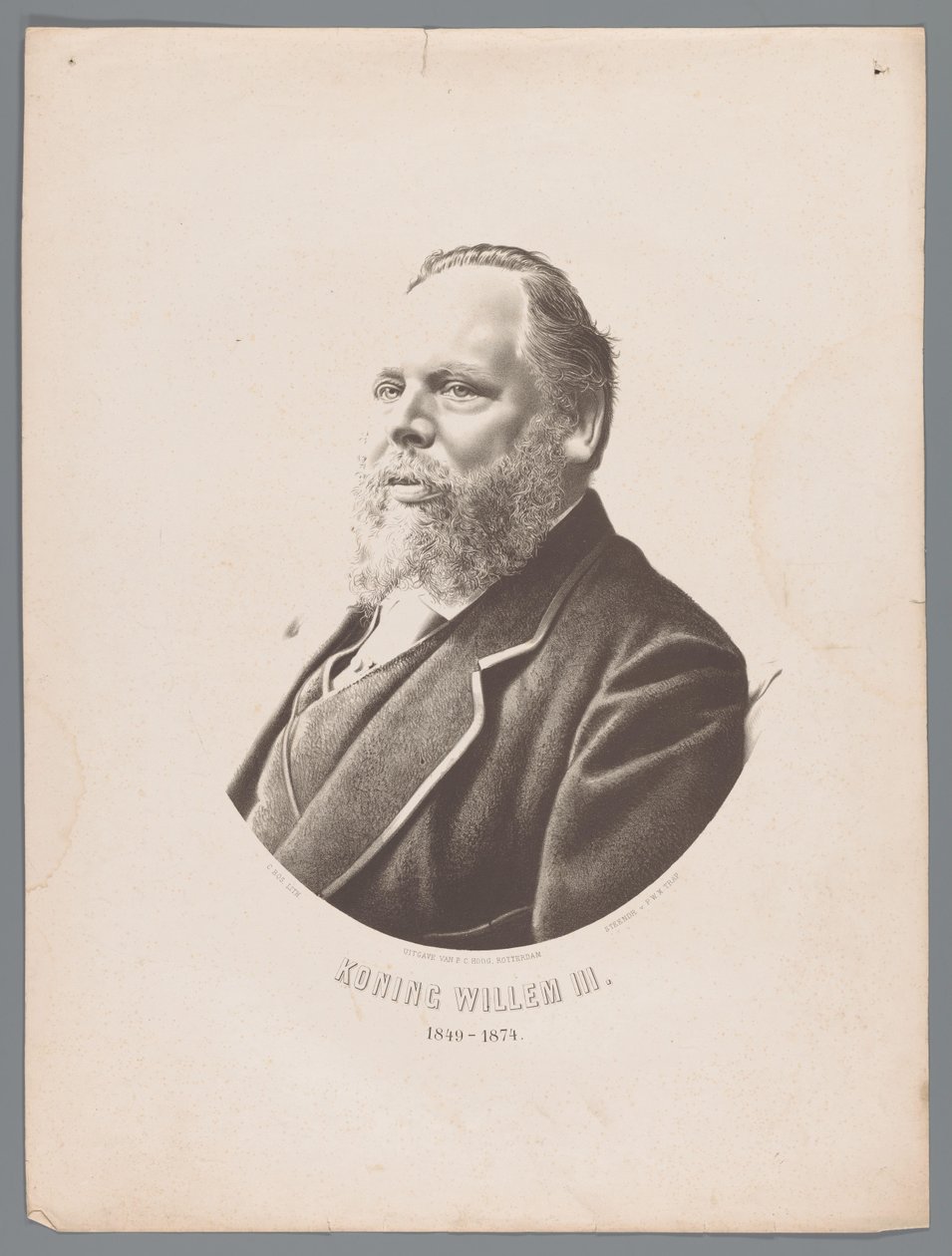 Portret van Willem III der Nederlanden Koning Willem III 1849-1874 (titel op object) door Christiaan Bos