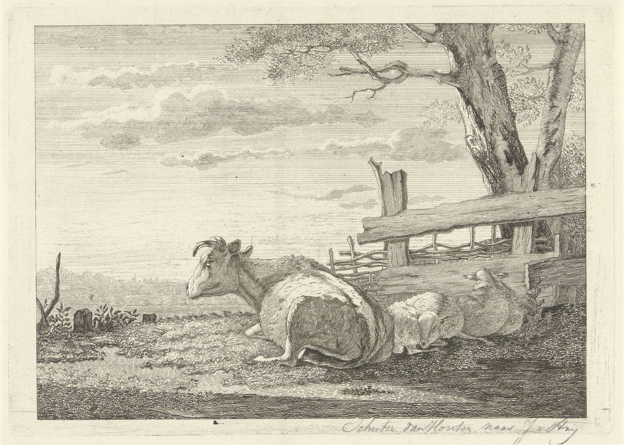 Rustend vee in een landschap door Christiaan Godfried Schutze van Houten