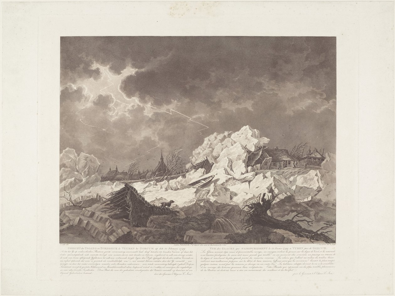 Gezicht der Ysgang en Dijkbreuk te Vuuren bij Gorcum op 22 februari 1799 door Christiaan Josi