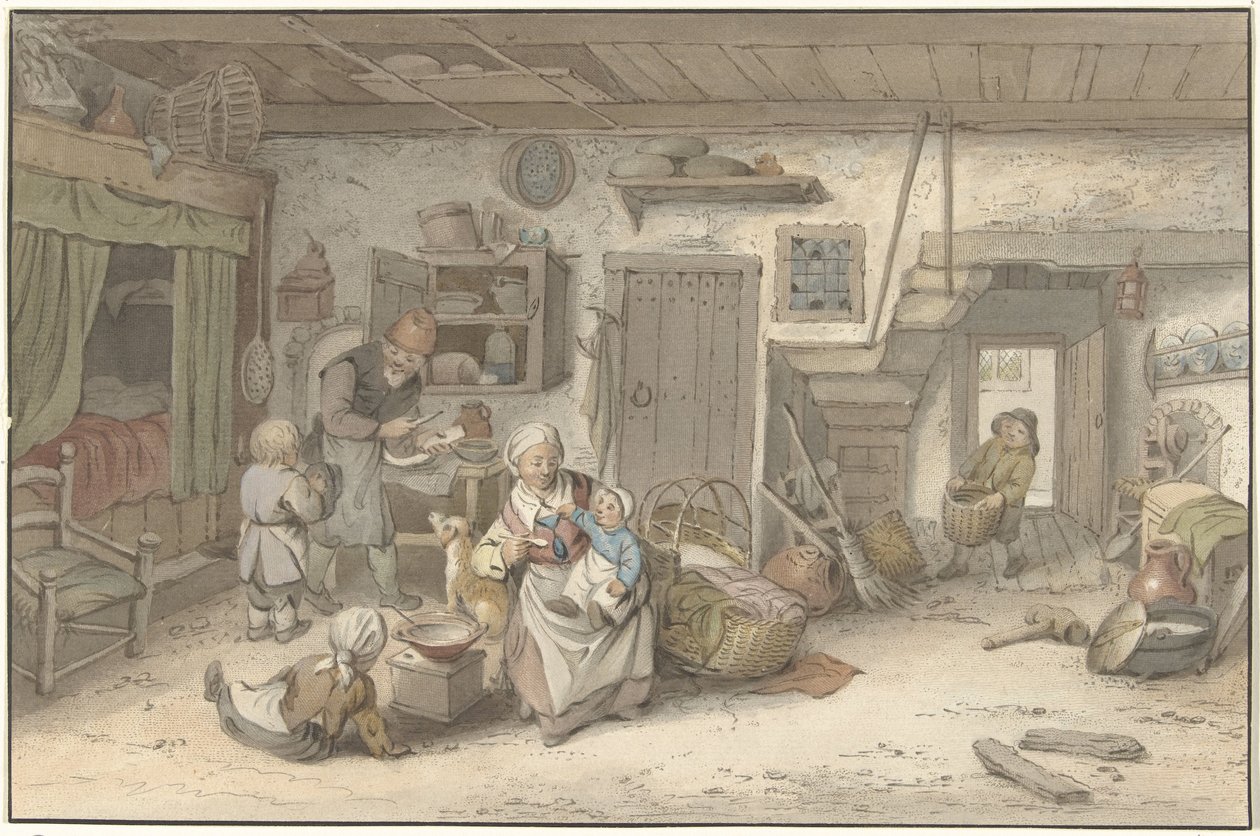 Interieur met boerenfamilie door Christiaan Josi