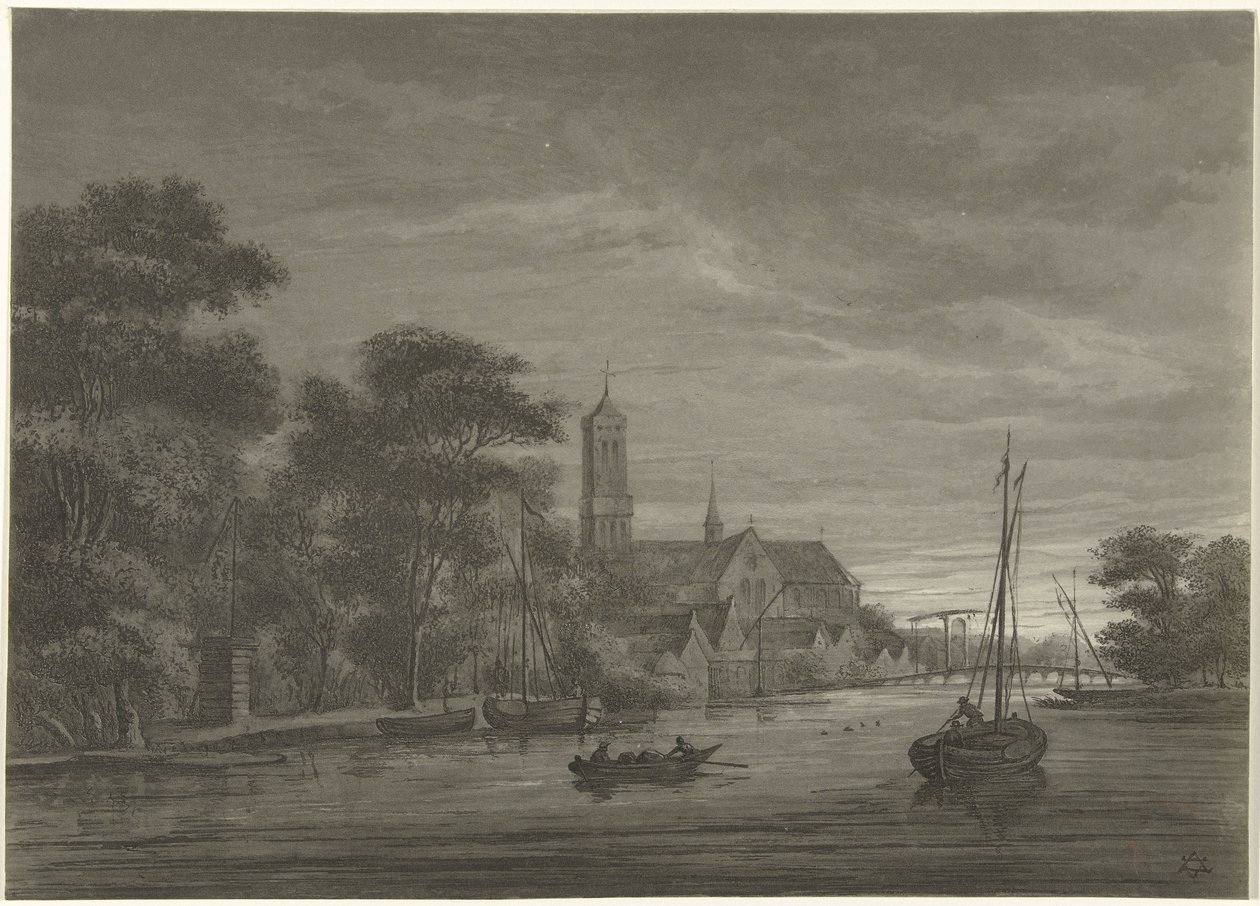 Nachtlandschap met gezicht op dorp door Christiaan Josi