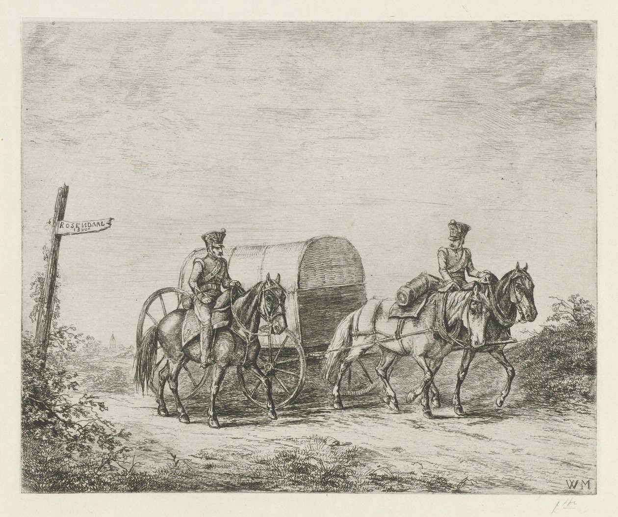 Twee soldaten te paard op weg door Christiaan Wilhelmus Moorrees