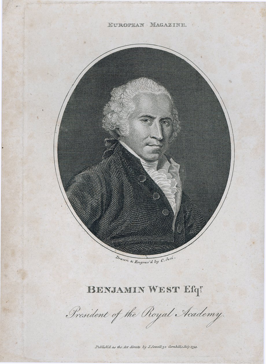 Portret van Benjamin West, president van de Royal Academy, gegraveerd door de kunstenaar, 1794 door Christian Josi