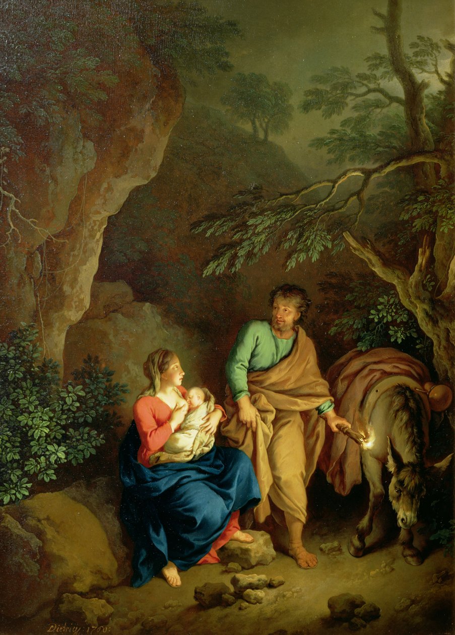 Rust tijdens de vlucht naar Egypte, 1760 door Christian Wilhelm Ernst Dietrich