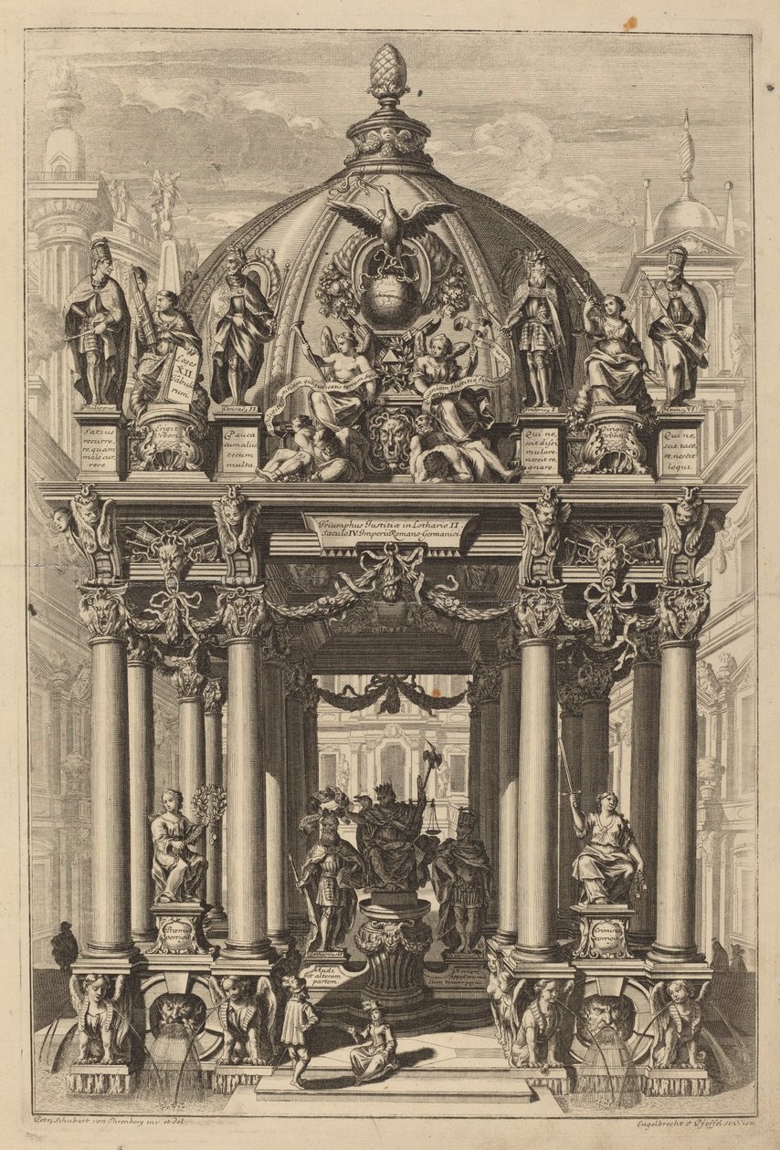 Triomfboog voor Lotharius II door Christian Engelbrecht and Johann Andreas Pfeffel, after Peter Schubert von Ehrenberg