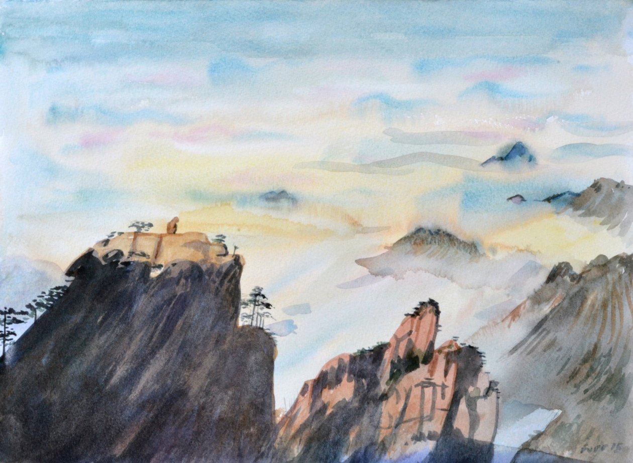 Stenen Aap Kijkt Over een Zee van Wolken, 2015 door Christian Furr