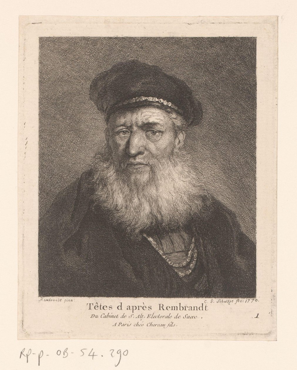 Oude man met baret en baard door Christian Gottfried Schultze
