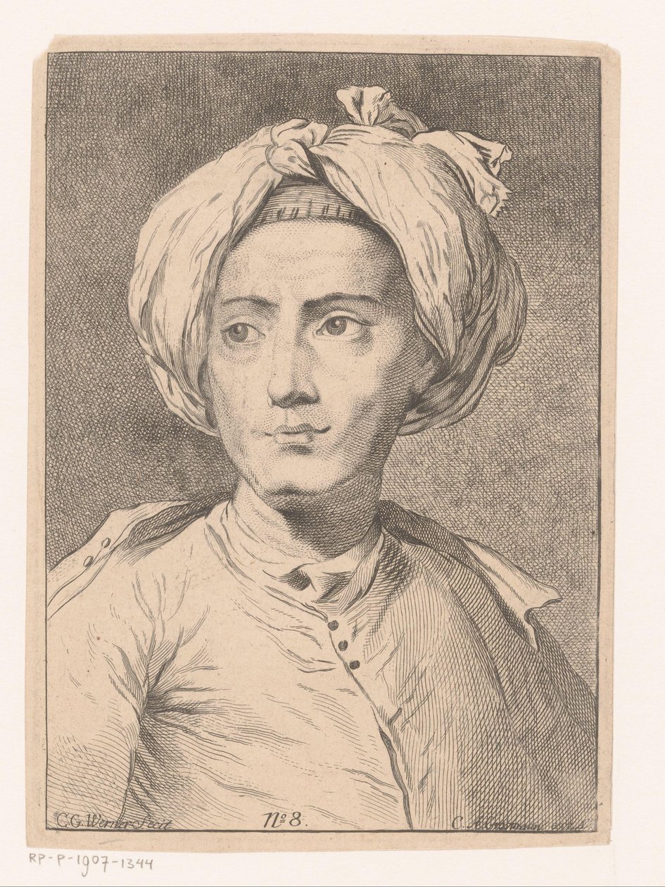 Portret van een man, mogelijk een zelfportret van Christian Gottlieb Werner door Christian Gottlieb Werner (prentmaker)