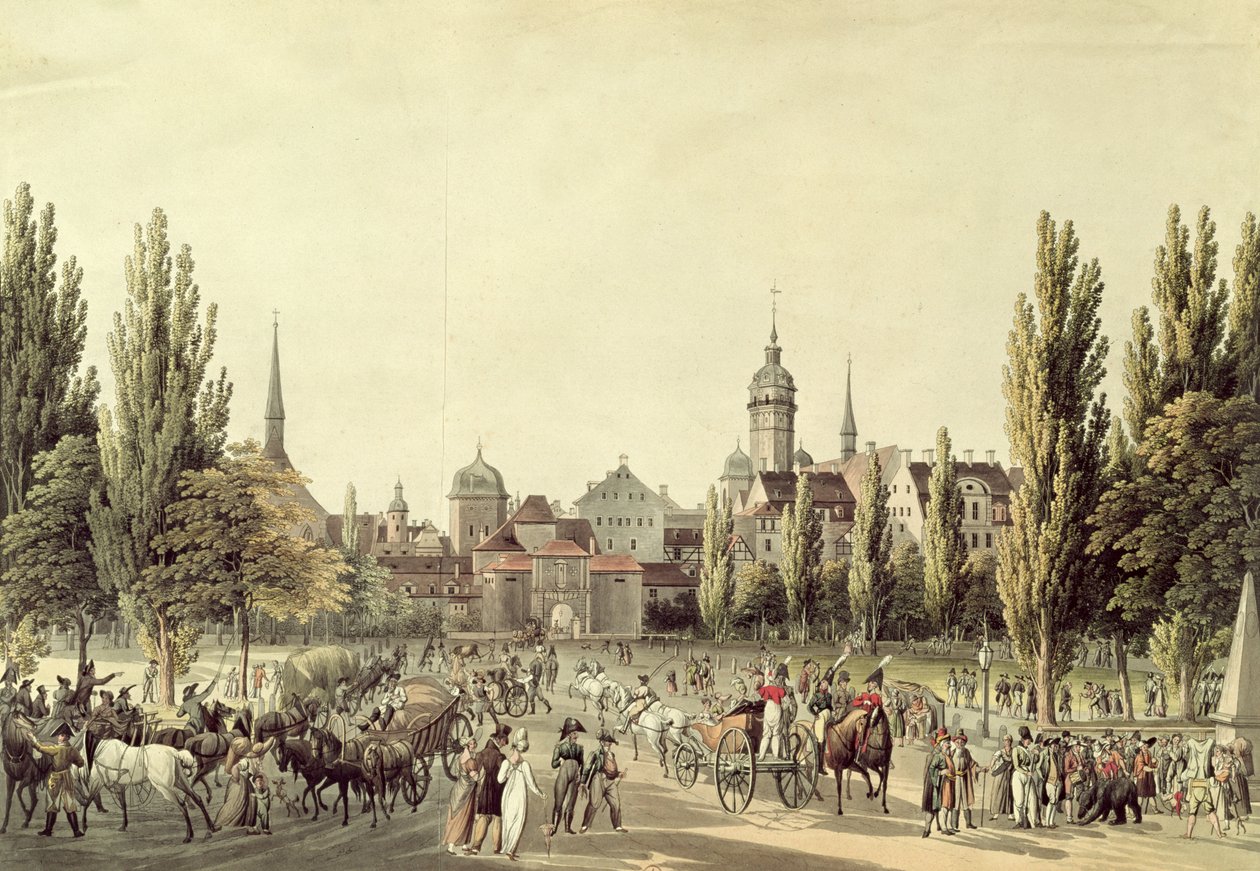 Uitzicht op Leipzig vanaf de Grimma-poort door Christian Gottlob Hammer