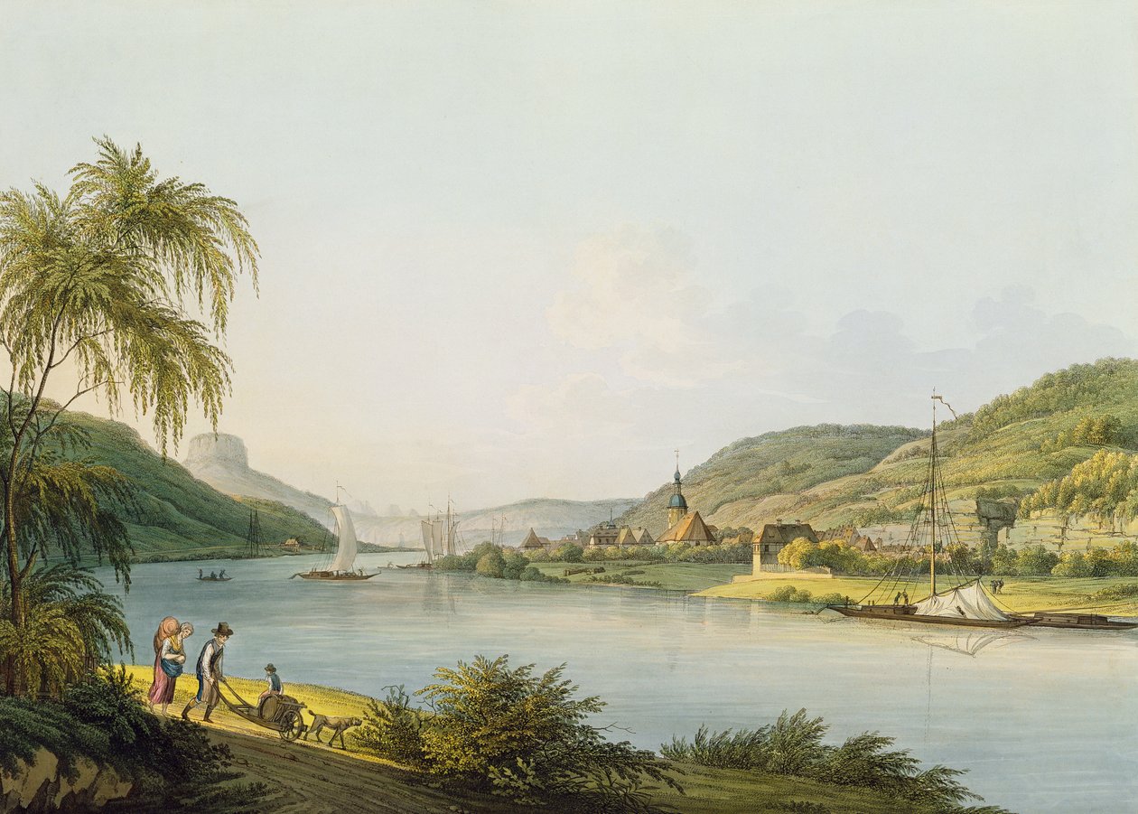 Uitzicht op het zuidelijke deel van Schandau aan de Elbe in Saksen op de grens van Bohemen door Christian Gottlob Hammer