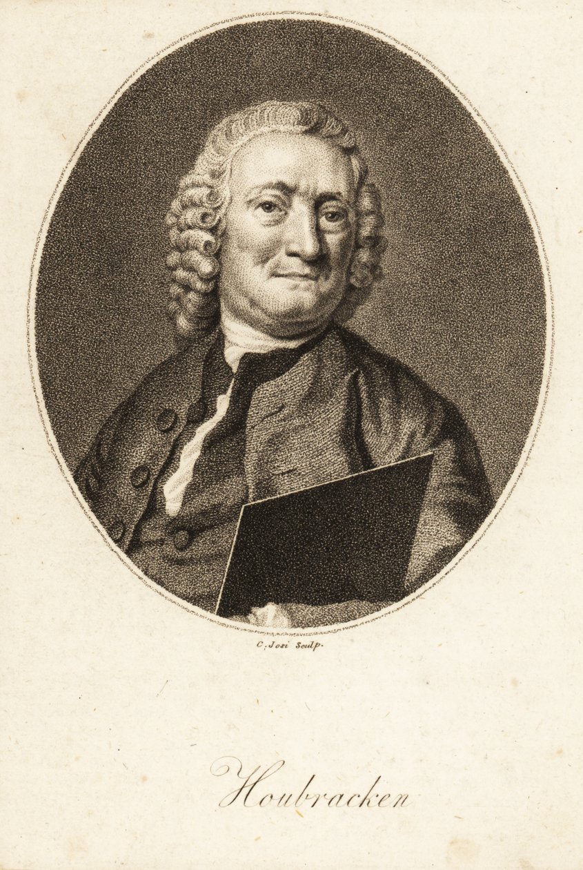 Ovaal portret van Arnold Houbraken, Nederlandse schilder en biograaf van schilders uit de Nederlandse Gouden Eeuw door Christian Josi