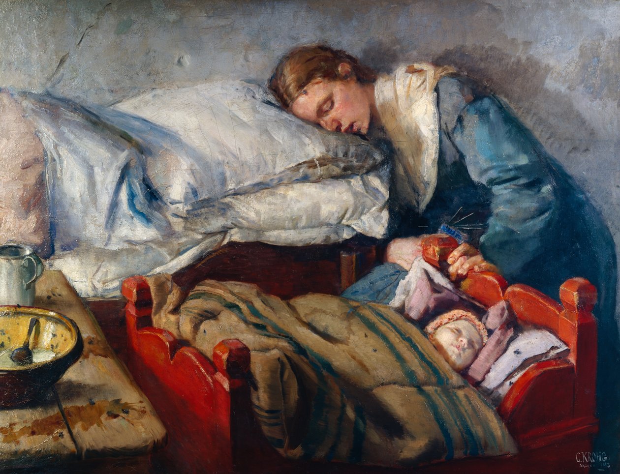 Slapende moeder door Christian Krohg