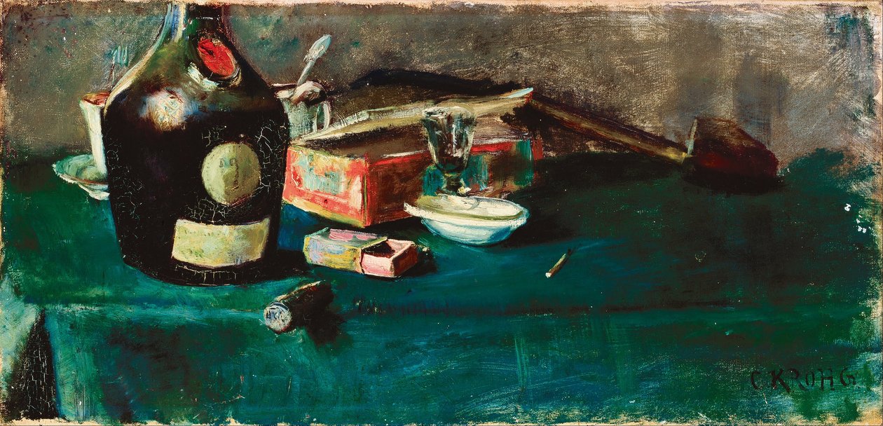 Stilleven met een D.O.M. fles door Christian Krohg
