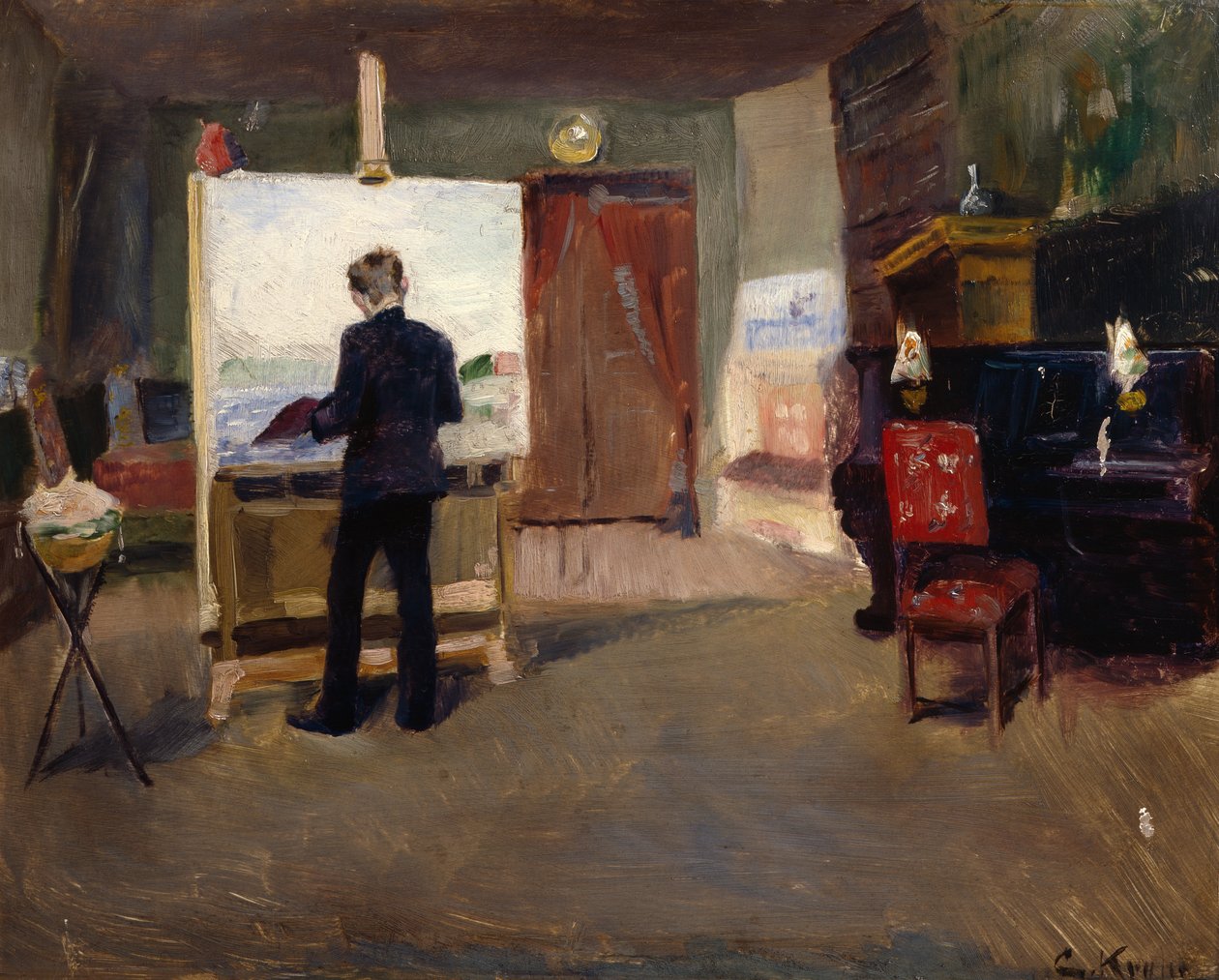 De schilder Nils Hansteen in het atelier door Christian Krohg