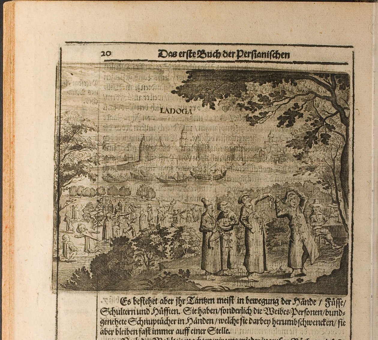 De vesting van Staraya Ladoga Illustratie uit Reizen naar de Grootvorst van Moskou en de Koning door Christian Lorenzen Rothgiesser