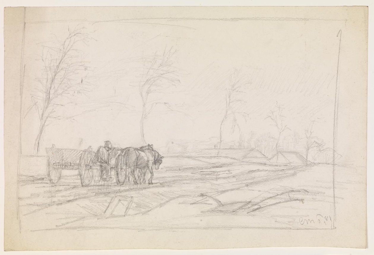 Landschap met bladloze bomen en een werkwagen door Christian Mourier Petersen