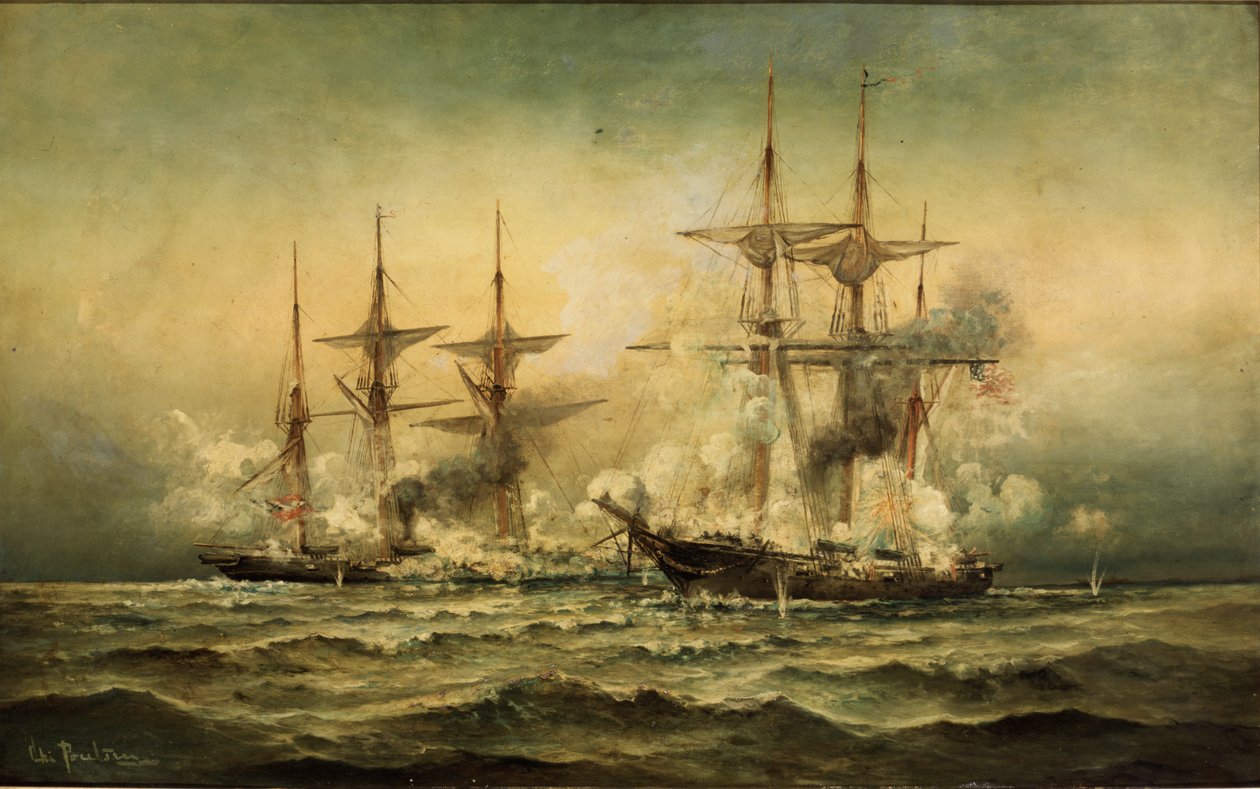 Kearsarge en Alabama bij de haven van Cherbourg in Frankrijk, 19 juni 1864, ca. 1870 door Christian Poulsen