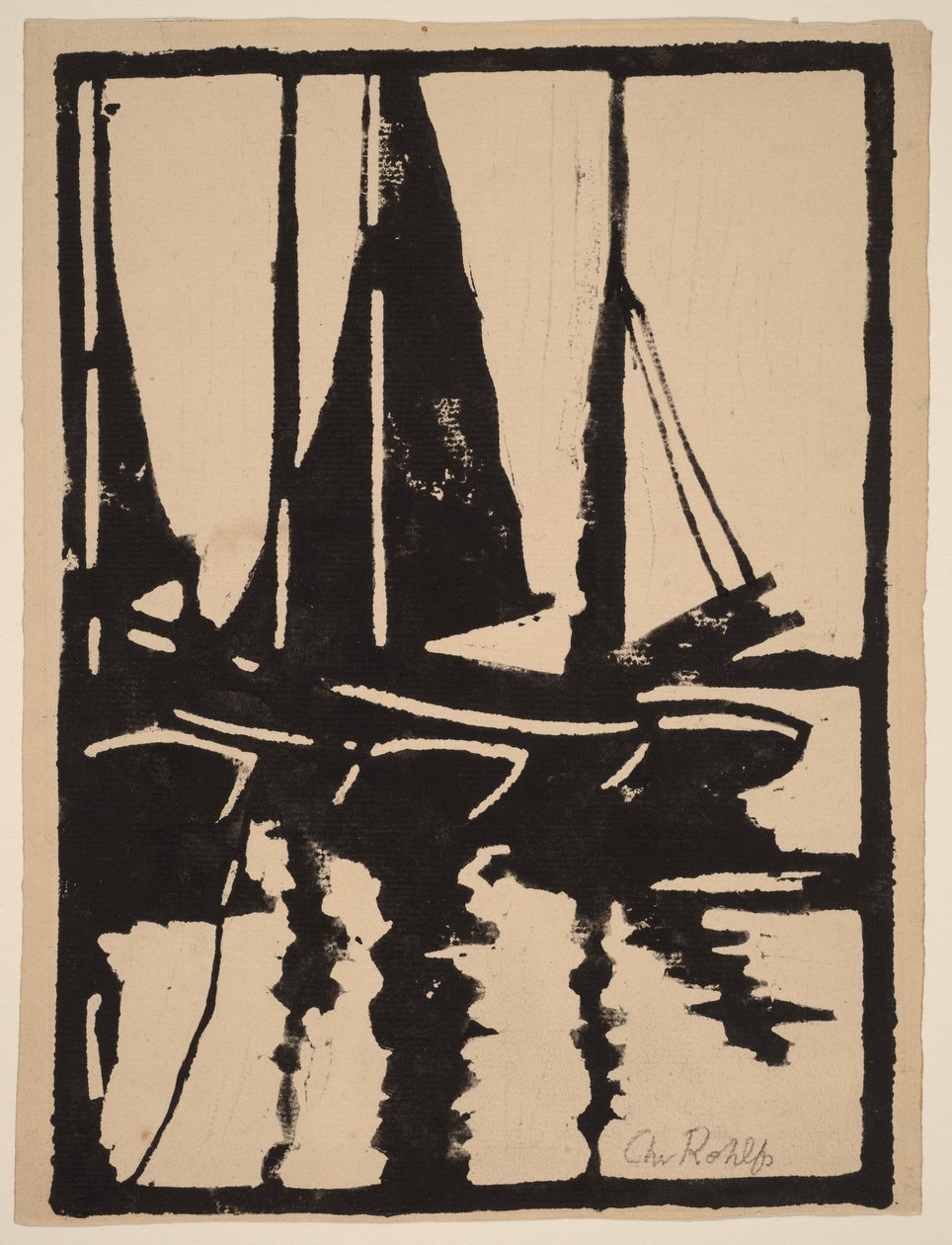 Zeilboten in de haven door Christian Rohlfs
