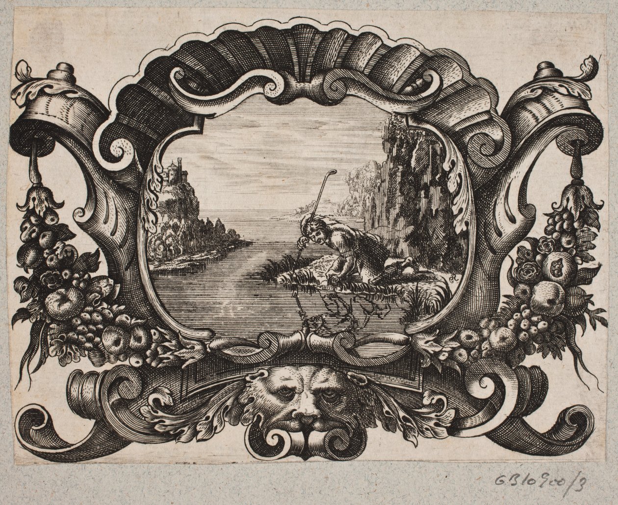 Embleem met herder die zichzelf in een meer spiegelt door Christian Rothgiesser