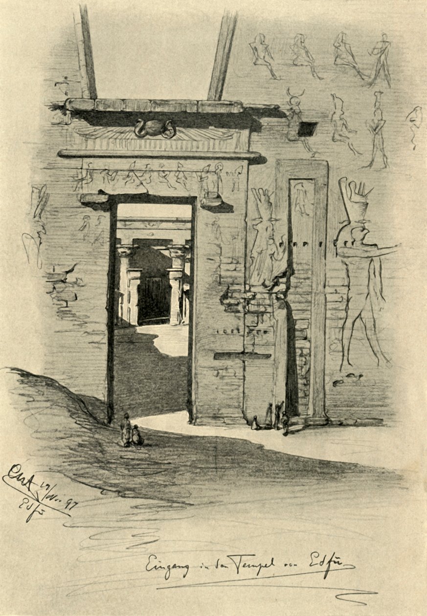 Ingang van de Tempel in Edfu, Egypte, 1898 door Christian Wilhelm Allers