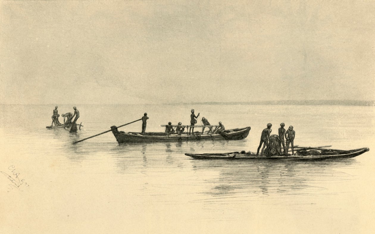 Vissersboten, Ceylon, 1898 door Christian Wilhelm Allers